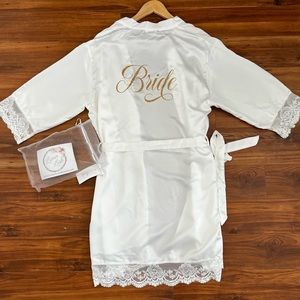 Bridal Robe, OS White with gold lettering